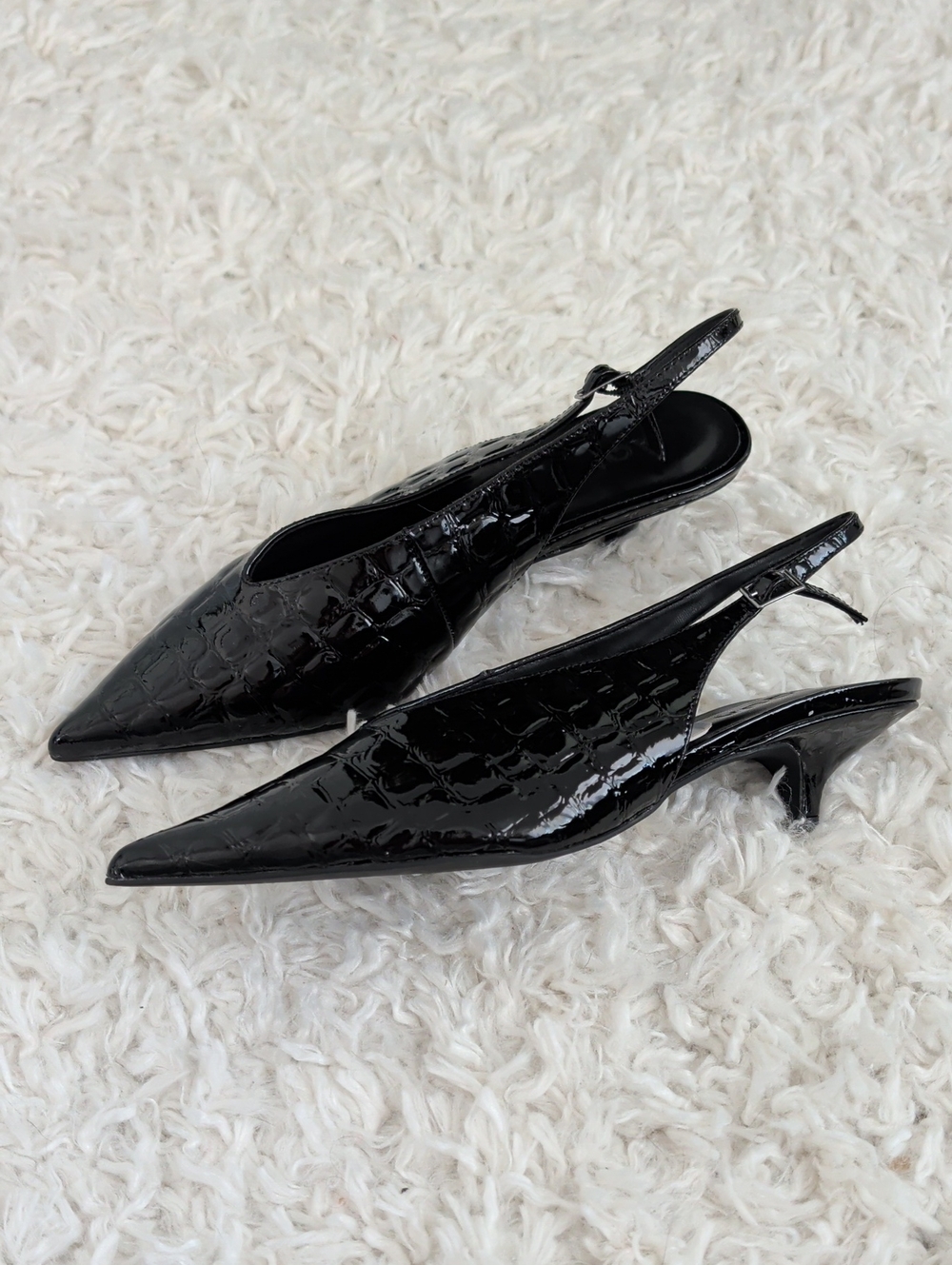 NWOT Aqua Gabby Black Patent Croc Slingback Kitten Heel Pumps